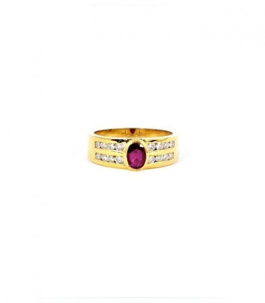 Anillo Oro 18KT 1 Rubí y Diamantes